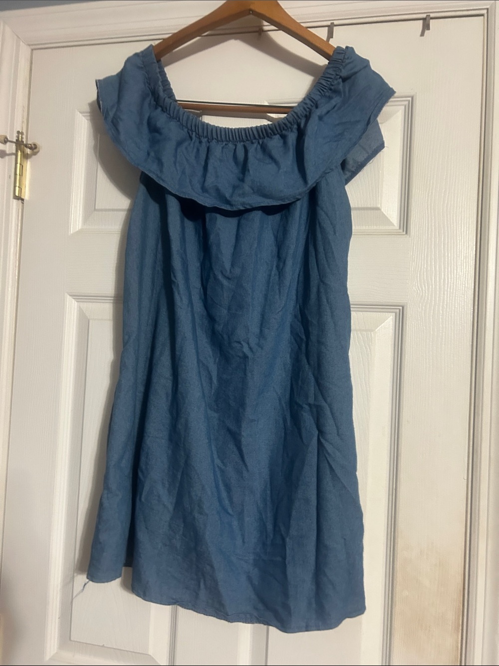 Girls Blue Off-Shoulder Ruffle Dress